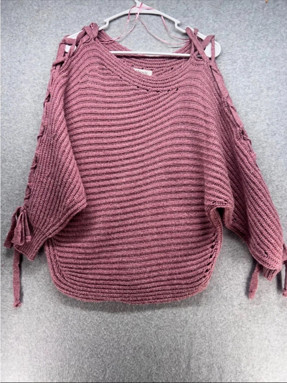 Miracle Dusty Rose Off-the-Shoulder Knit Sweater with Shoulder & Sleeve Ties